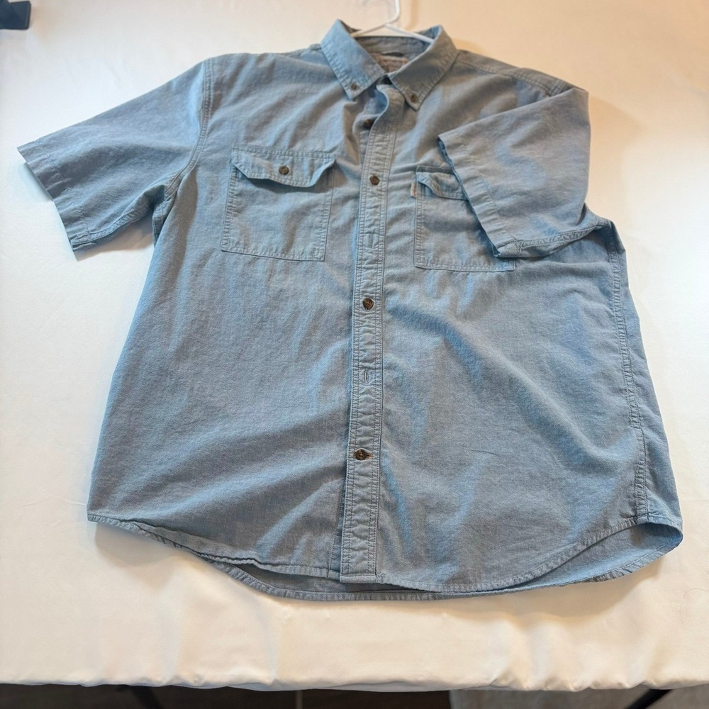 Carhartt Mens XL Relaxed Fit Short Sleeve Button Down Shirt Blue Cotton S200 CBL - Picture 1 of 8